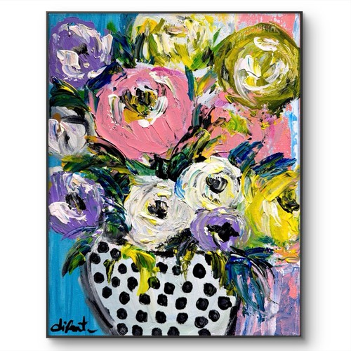 Flowers vase polka dots - dots, 11x14